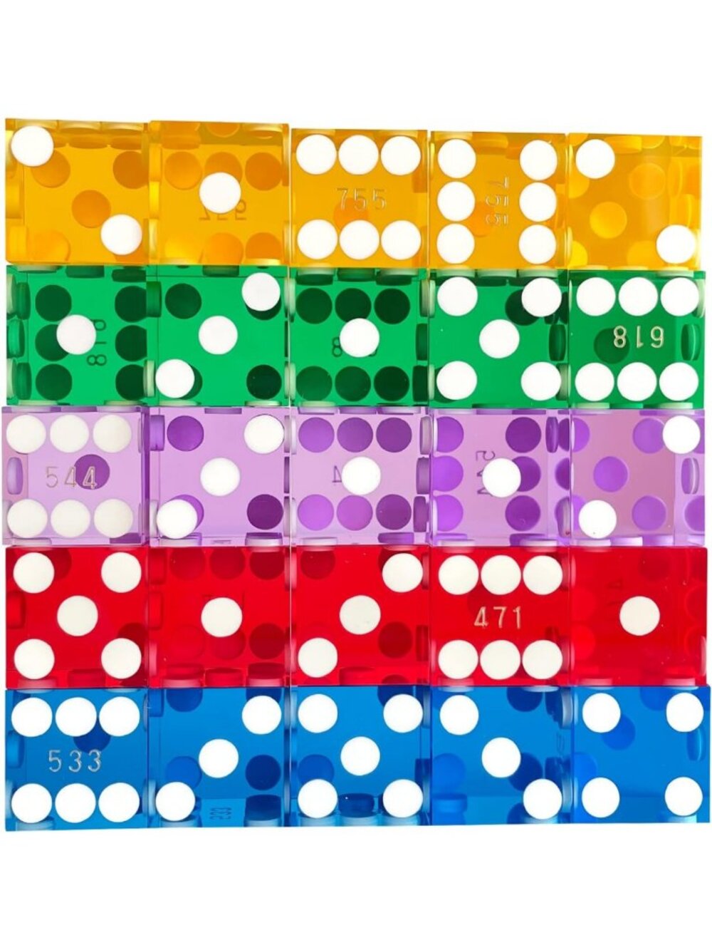 Set of 25 Precision 19mm Multi-Color Casino Craps Dice with Razor Edges